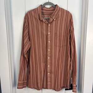 Sonoma Men’s Button Up Shirt‎ XL Tall Burnt Orange Blue White Stripe 100% Cotton
